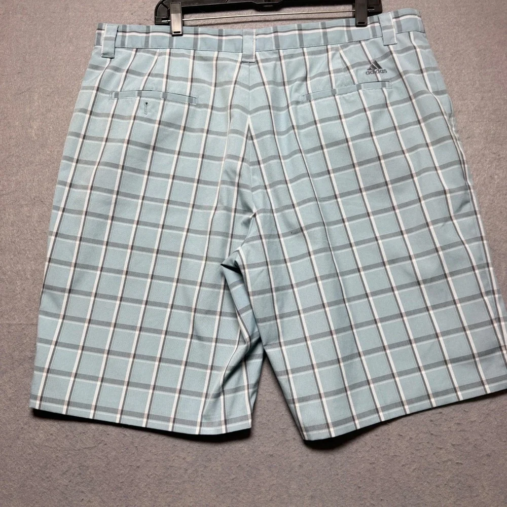 Adidas Golf Shorts Mens 40x11 Blue Plaid Check Flat Front‎ Performance Athletic